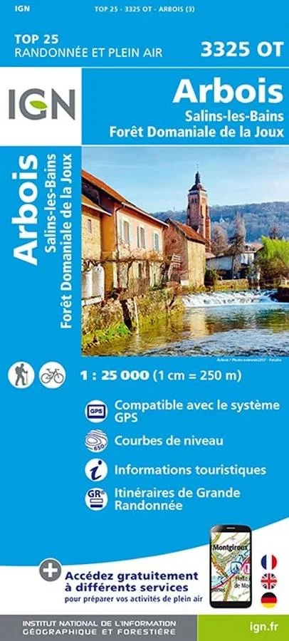 Carte IGN Arbois Salins-les-Bains Foret de la Joux 3325OT Série Top 25 — recto