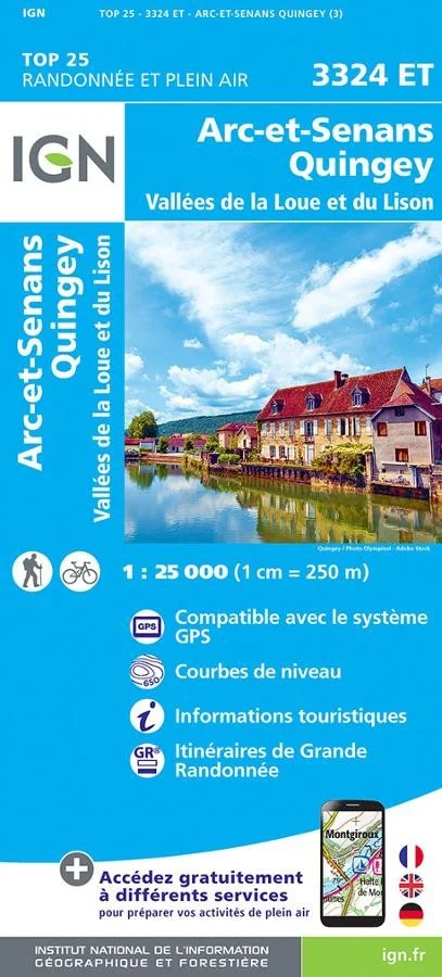 Carte IGN Arc-et-Senans Quingey Vallées la Loue et du Lison 3324ET Série Top 25