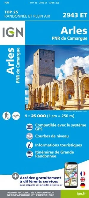 Carte IGN Arles Parc Naturel Régional de Camargue 2943ET Série Top 25
