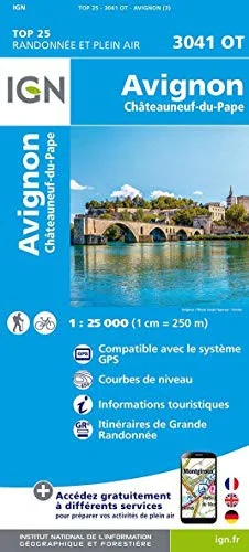 Carte IGN Avignon Chateuneuf du Pape 3041OT Série Top 25