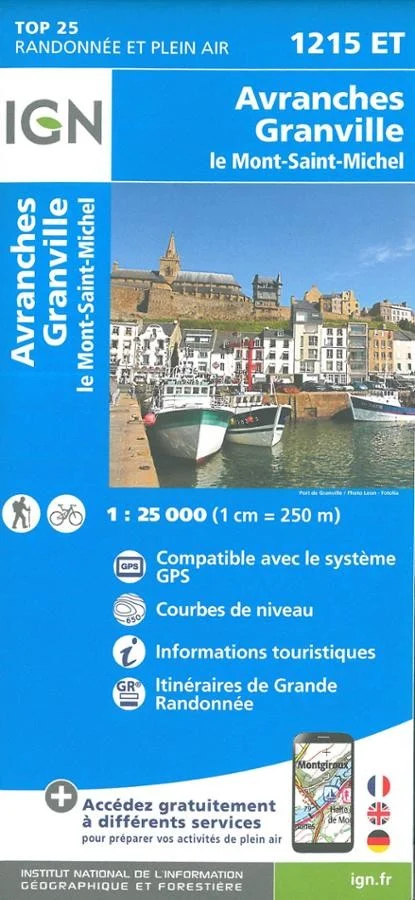 Carte IGN Avranches Granville Mont Saint-Michel 1215ET Série Top 25