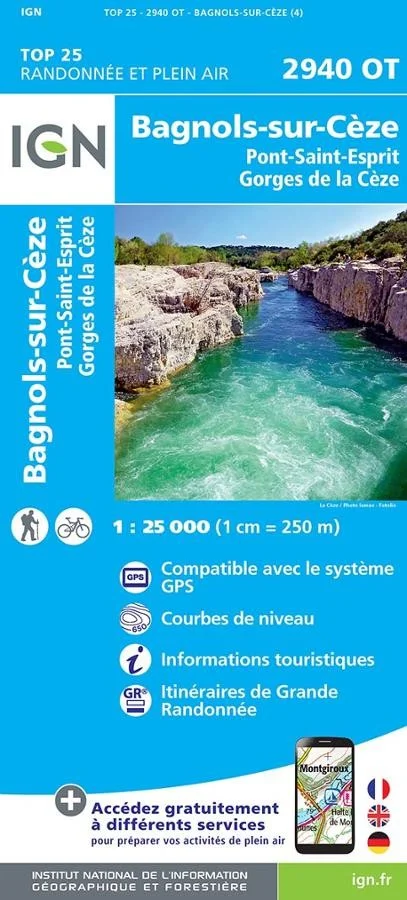 Carte IGN Bagnols sur Ceze Pont Saint Esprit 2940OT Série Top 25