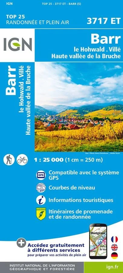 Carte IGN Bar Haute Vallée de la Bruche 3717ET Série Top 25
