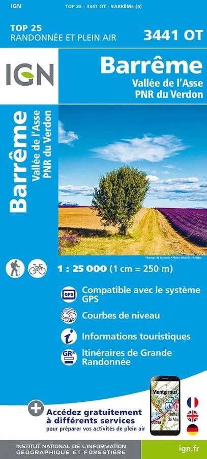 Carte IGN Barreme Vallee de Asse Parc National du Verdon Série Top 25