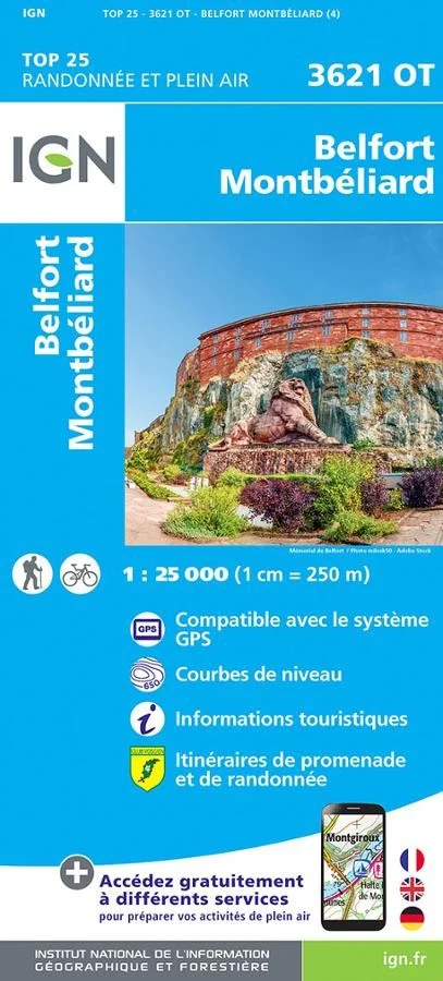 Carte IGN Belfort Montbeliard Hericourt 3621OT Série Top 25