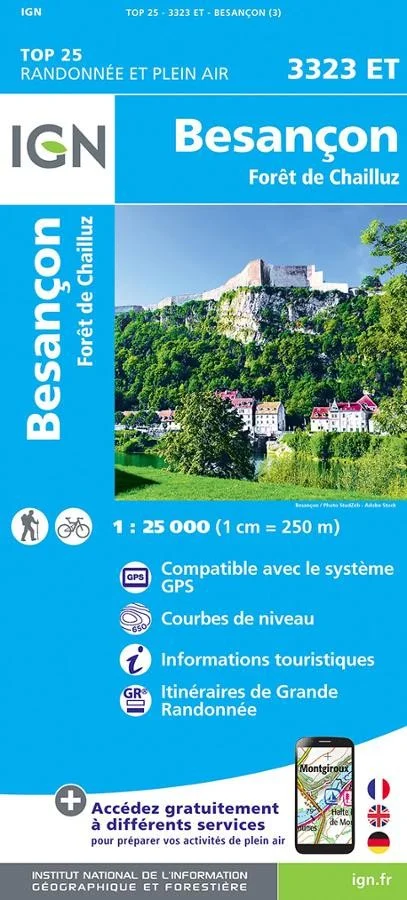 Carte IGN Besançon Forêt de Chailluz 3323ET Série Top 25