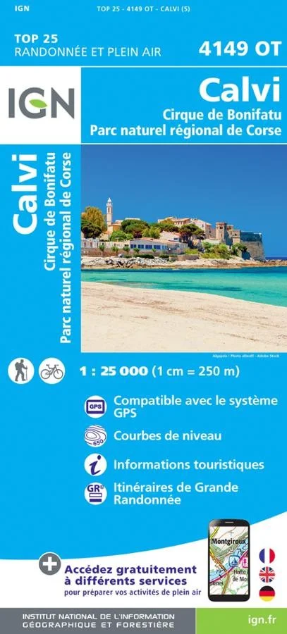 Carte IGN Calvi Cirque de Bonifatu Parc Naturel de Corse 4149OT Série Top 25