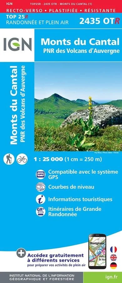 Carte IGN Cantal Volcans Auvergne 2435OTR Série Top 25 Résistante