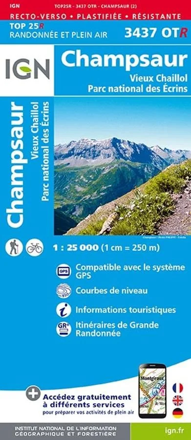 Carte IGN Champsaur Chaillol Parc des Ecrins 3437OTR Série Top 25 Résistante