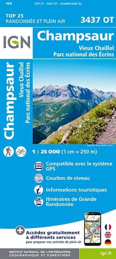 Carte IGN Champsaur Vieux Chaillol Parc des Ecrins 3437OT Série Top 25