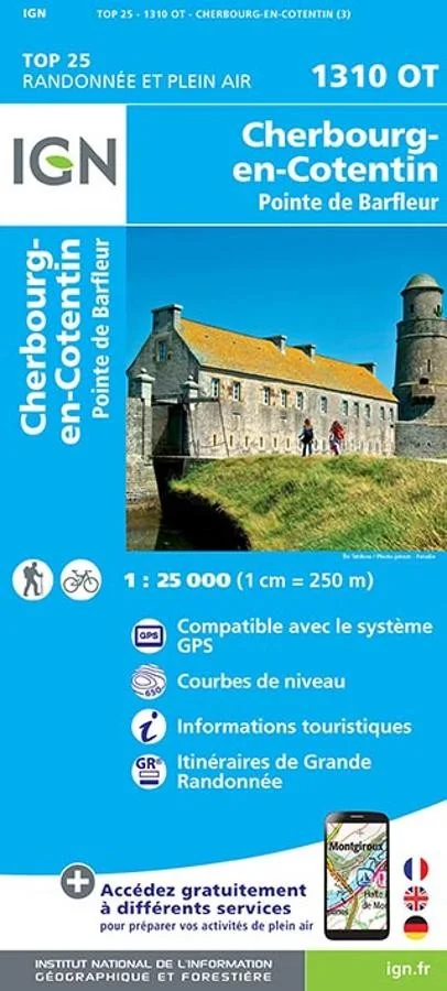 Carte IGN Cherbourg Cotentin Pointe de Barfleur 1310OT Série Top 25