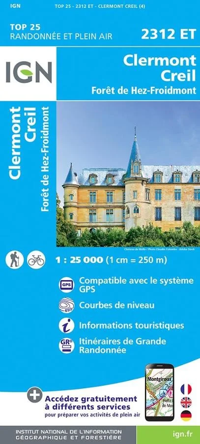 Carte IGN Clermont Creil Foret Hez Froidmont 2312ET Série Top 25