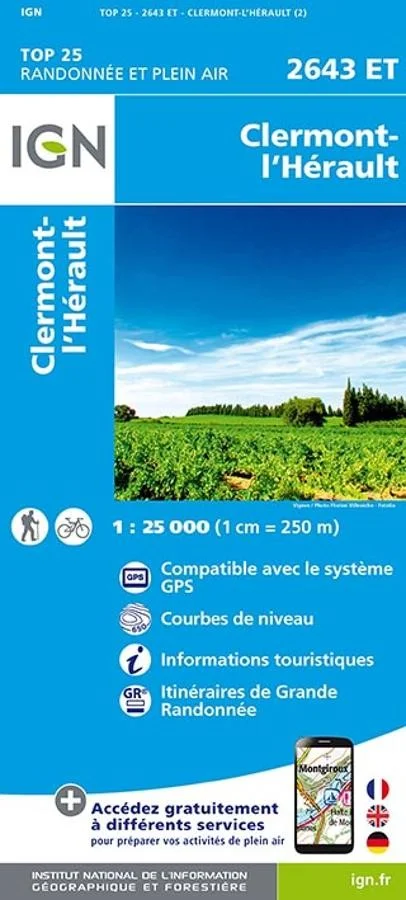 Carte IGN Clermont Herault 2643ET Série Top 25