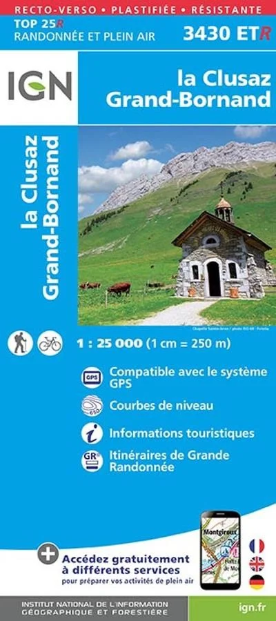 Carte IGN La Clusaz Grand Bornand 3430ETR Série Top 25 Résistante