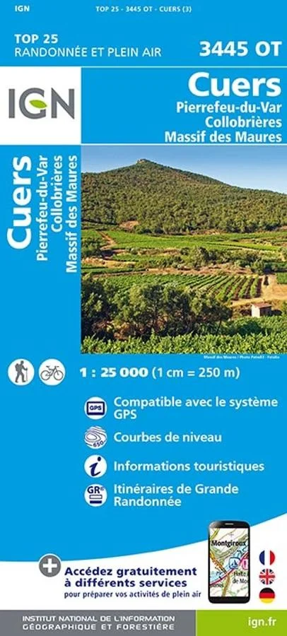 Carte IGN Cuers Pierrefeu du Var Collobrieres 3445OT Série Top 25 — recto