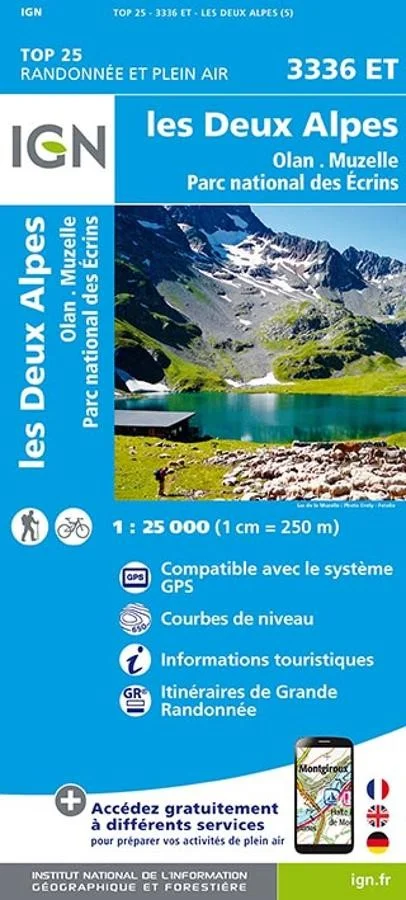 Carte IGN les Deux Alpes Olan Muzelle Parc Ecrins 3336ET Série Top 25