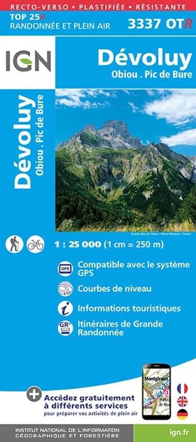 Carte IGN Devoluy Obiou Pic de Bure 3337OTR Série Top 25 Résistante