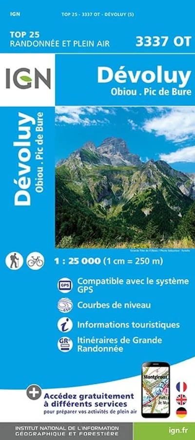 Carte IGN Devoluy Obiou Pic de Bure 337OT Série Top 25
