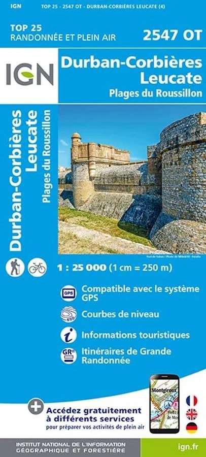 Carte IGN Durban Corbiere Leucate Plages du Roussillon 2547OT Série Top 25