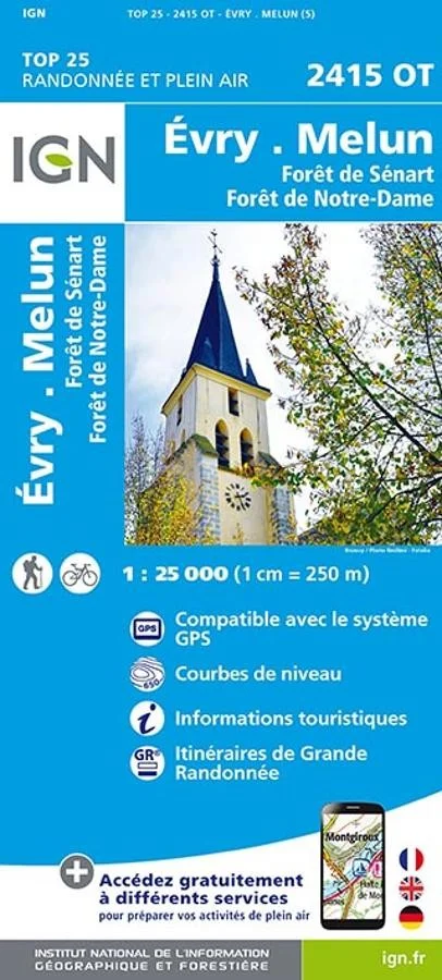 Carte IGN Evry Melun Foret de Sénart Notre Dame 2415OT Série Top 25