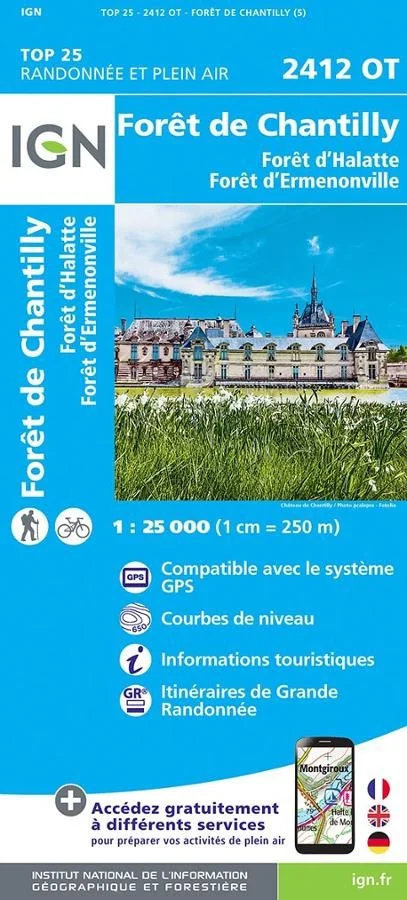 Carte IGN Foret de Chantilly Halatte Ermenonville 2412OT Série Top 25