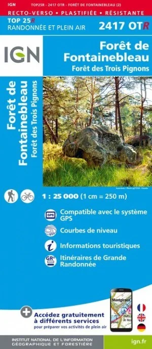 Carte IGN Forêt Fontainebleau Forêt 3 Pignons 2417OTR Série Top 25 Résistante