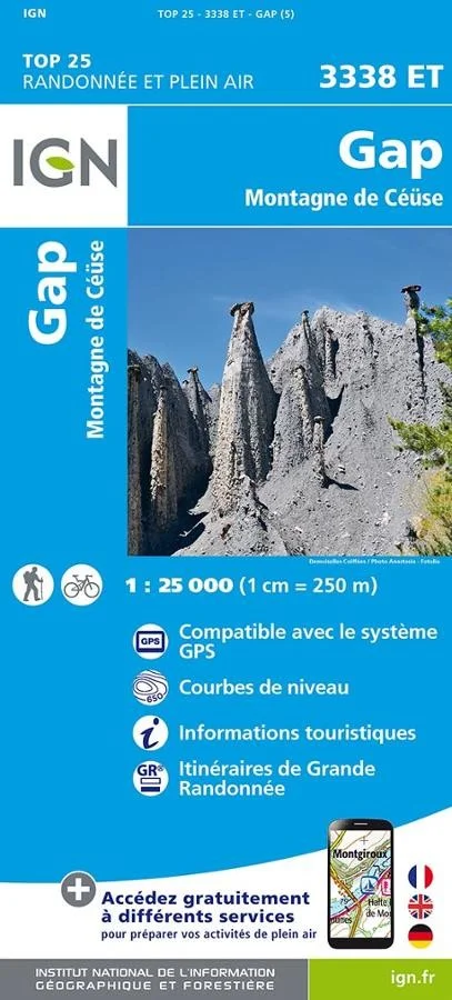 Carte IGN Gap Montagne de Ceuse 3338ET Série Top 25 — recto
