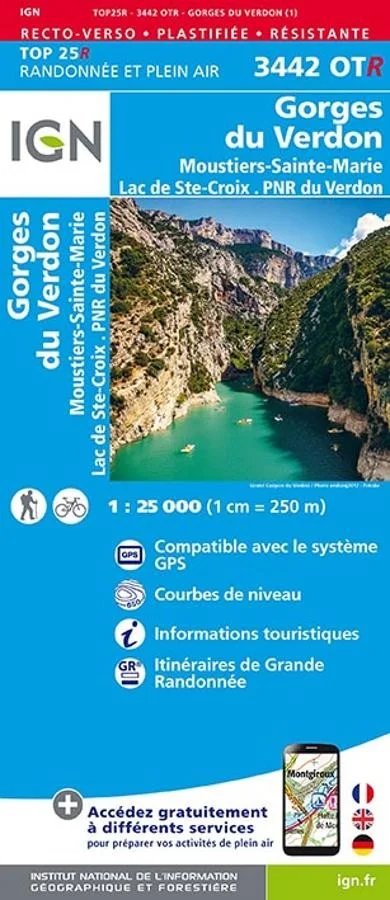 Carte IGN Gorges Verdon Moustiers Saint Marie 3442OTR Série Top 25 Résistante — recto
