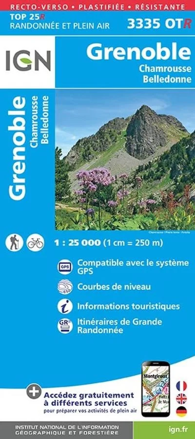 Carte IGN Grenoble Chamrousse Belledonne 3335OTR Série Top 25 Résistante