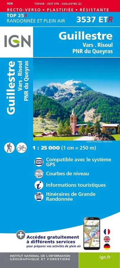 Carte IGN Guillestre Parc Queyras Vars Risoul 3537ETR Série Top 25 Résistante