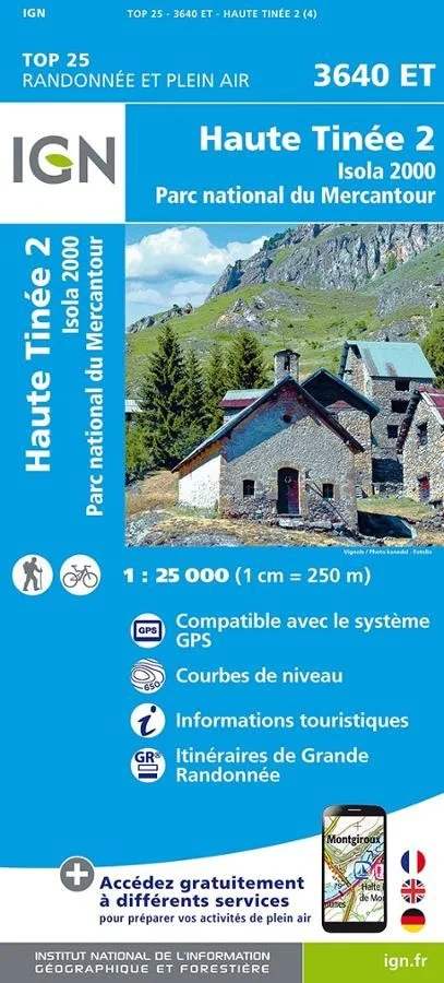 Carte IGN Haute Tinee Isola 2000 Parc National Mercantour 3640ET Série Top 25