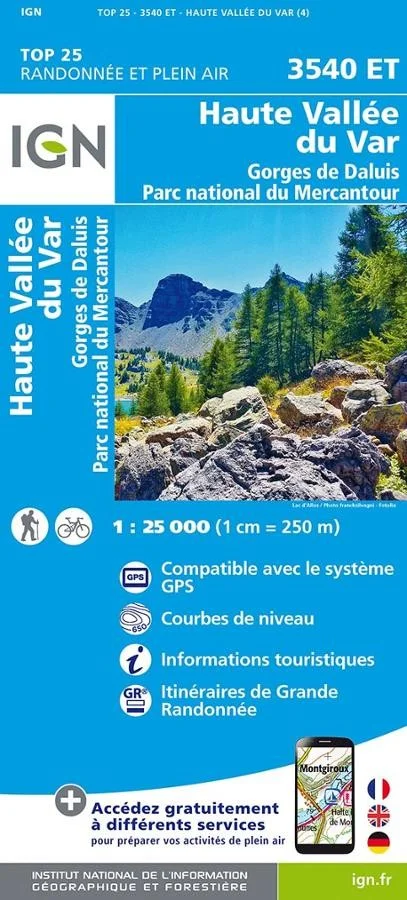 Carte IGN Haute Vallee du Var Gorges de Daluis Parc Mercantour 3540ET Série Top 25 — recto