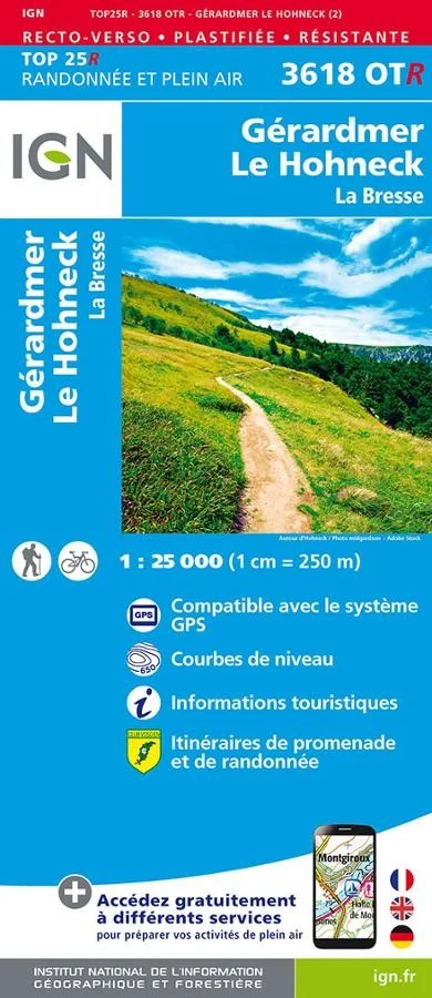 Carte IGN Le Honeck Gerardmer 3618OTR Série Top 25 Résistante