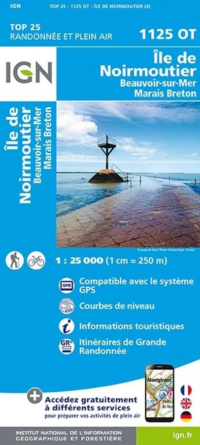 Carte IGN Ile Noirmoutier Beauvoir-sur-Mer Bourgneuf Retz 1125OT Série Top 25