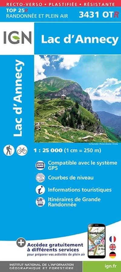 Carte IGN Lac Annecy 3431OTR Série Top 25 Résistante