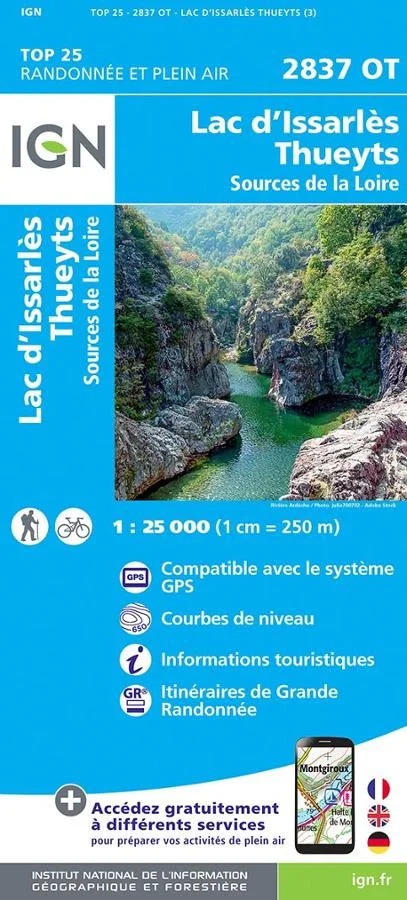 Carte IGN Lac Issarles Thueyts 28370T Série Top 25