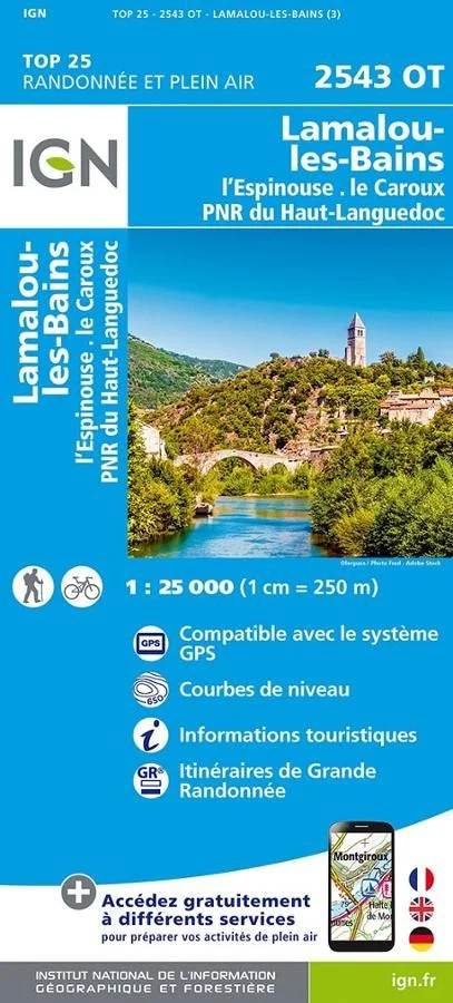 Carte IGN Lamalou les Bains Espinouse le Caroux 2543OT Série Top 25