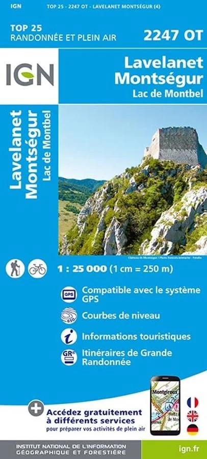 Carte IGN Lavelanet Montsegur Lac Montbel 2247OT Série Top 25