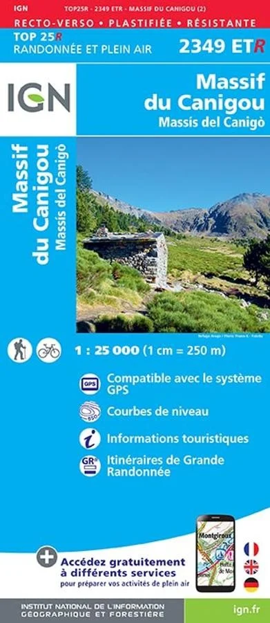 Carte IGN Massif Canigou 2349ETR Série Top 25 Résistante