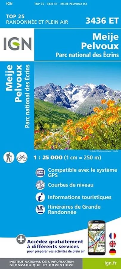 Carte IGN Meije Pelvoux Parc National des Ecrins 3436ET Série Top 25