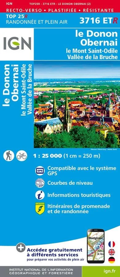 Carte IGN Mont Sainte Odile Molsheim Vallée de la Bruche 3716ETR Série Top 25 Résistante