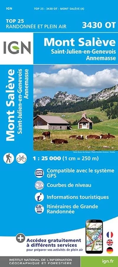 Carte IGN Mont Saleve Saint Julien en Genevois Annemasse 3430OT Série Top 25