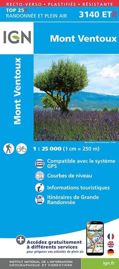 Carte IGN Mont Ventoux 3140ETR Série Top 25 Résistante