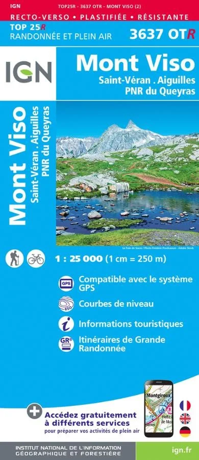 Carte IGN Mont Viso 3637OTR Série Top 25 Résistante