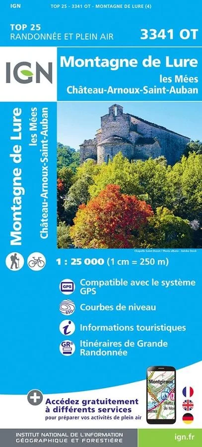 Carte IGN Montagne de Lure les Mées Château-Arnoux 3341OT Série Top 25