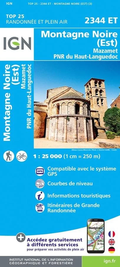 Carte IGN Montagne Noire Est Mazamet 2344ET Série Top 25