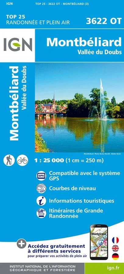 Carte IGN Montbeliard Vallee du Doubs 3622OT Série Top 25