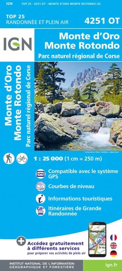 Carte IGN Monte Oro Monte Rotondo Parc National Corse 4251OT Série Top 25