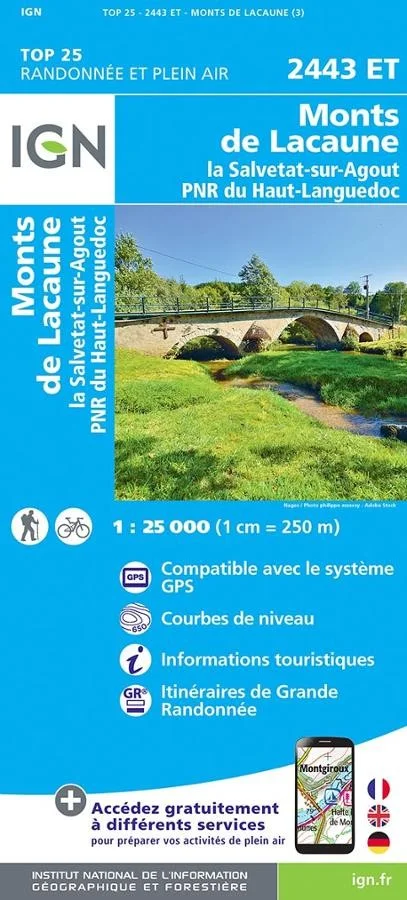Carte IGN Monts de Lacaune la Salvetat sur Agout 2443ET Série Top 25
