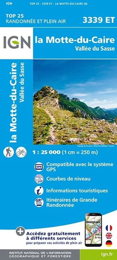 Carte IGN la Motte du Caire Vallee du Sasse 3339ET Série Top 25